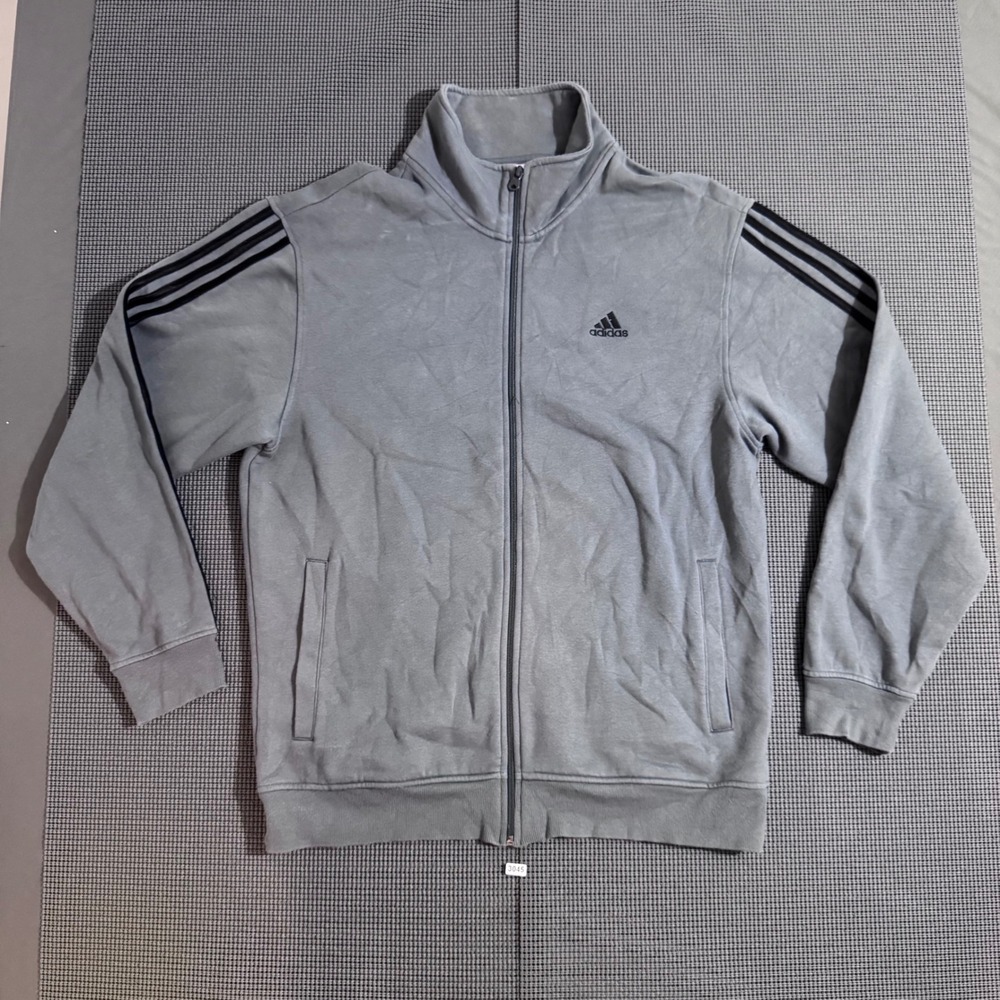 Adidas Mens Grey Full Zip Track Jacket Size L Mock Neck Three Stripe Logo